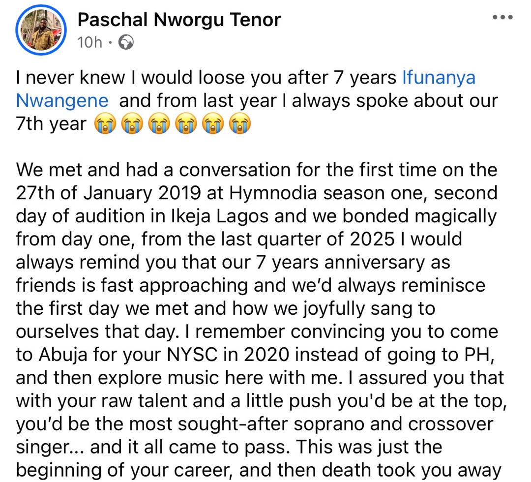 â€œYou gave your last breath in my armsâ€  - Late singer, Ifunanyaâ€™s best friend pens heartfelt tribute after her demise from snake bite;  shares her last messages to him